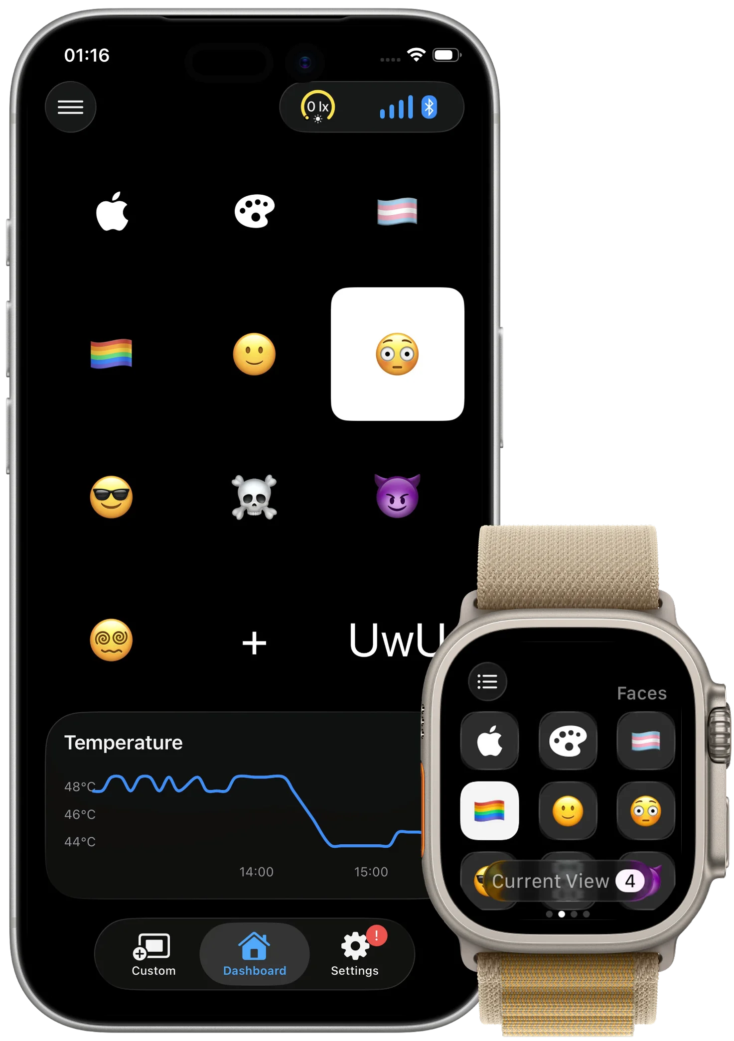 LumiFur app faces screen